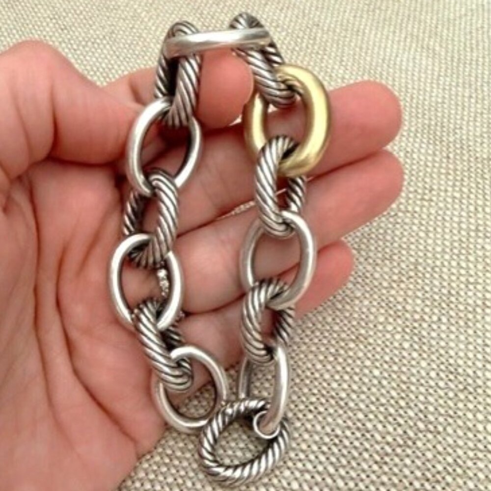 DAVID YURMAN Oval Link Chain Cable Bracelet 18K Gold Sterling Silver 8-Inch